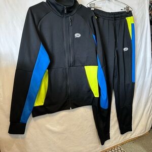 Nike Black Performance Jacket & Track Pants with Blue and Neon Yellow Panels